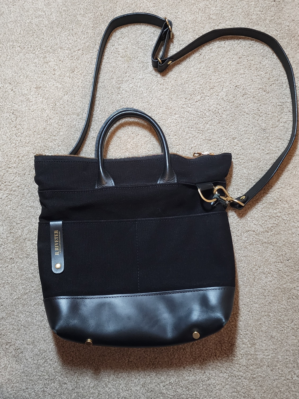 Black Canvas and Leather Tote with Removable Crossbody Strap Handmade In USA